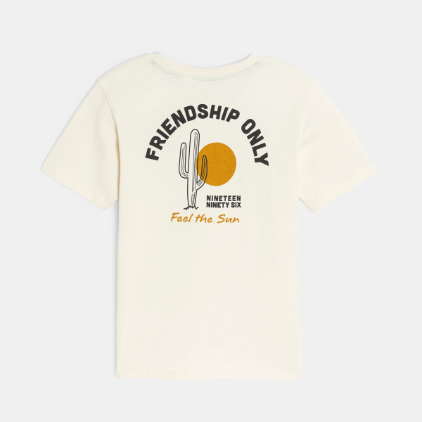 تيشيرت بأكمام قصيرة مطبوع عليه كلمات من الأمام، والظهر من الصوف للأولاد